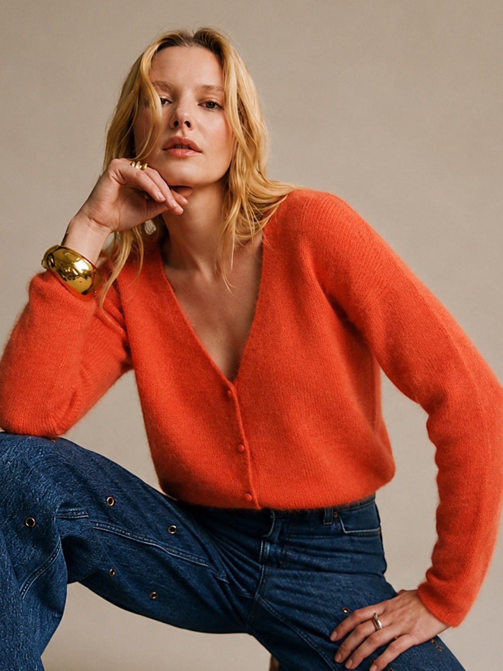 Sezane Barry Cardigan Sweater in Orange Size XXS Fits Size XS